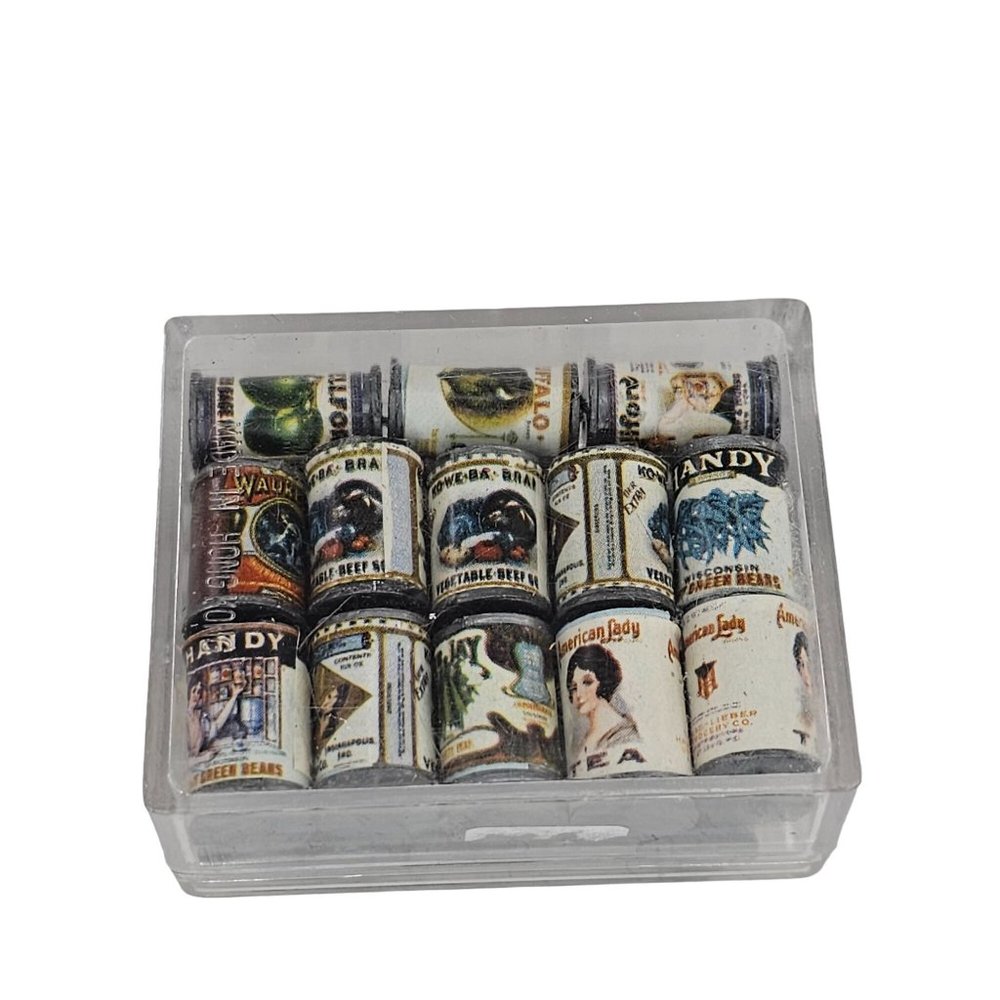 Vintage Dollhouse Miniature Canned Food Set Cans Set of 24 - Picture 2 of 8